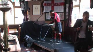 Frank Sidebottom sings a medley of football songs at The Salutation Pub