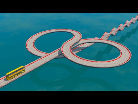 Impossible Wave Bridge Crossing vs Double Loop - Cars vs Deep Water - BeamNG.Drive