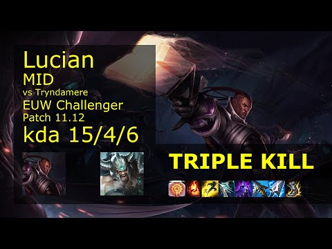Lucian vs Tryndamere Mid - EUW Challenger 15/4/6 Patch 11.12 Gameplay
