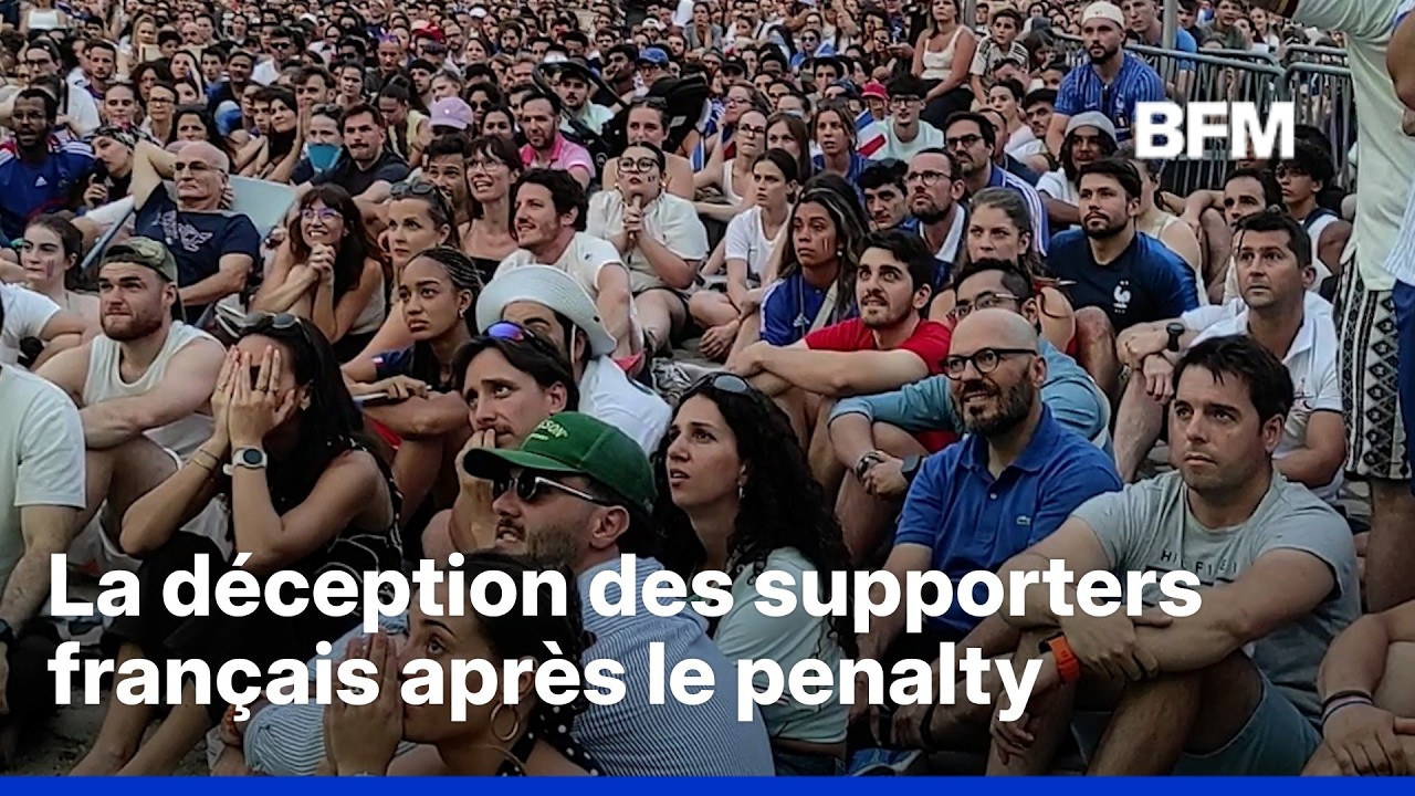 Mondial: la déception des supporters français après l'ouverture du score par l'Espagne sur penalty