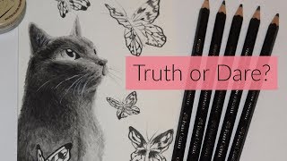 #arttruthordare | Cat and Butterflies in Water-Soluble Graphite