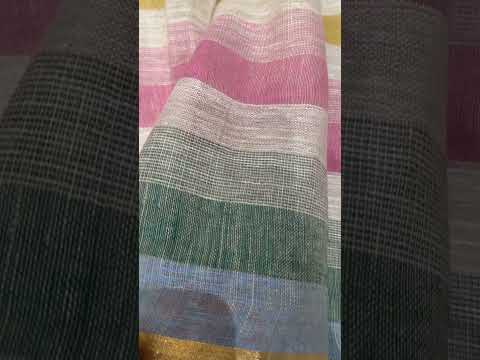 Pure Linen Saree with Multicolour Border and Zari Work