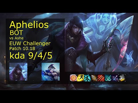 Aphelios ADC vs Ashe - EUW Challenger 9/4/5 Patch 10.18 Gameplay