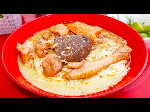 Cambodian Street Food, Popular Traditional Noodle Soup, A Bowl Of Noodles With Two Soup For US$1.25