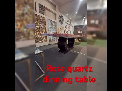 rose quartz dinning table with wooden base (87 x42 x 30H inch) with skirting