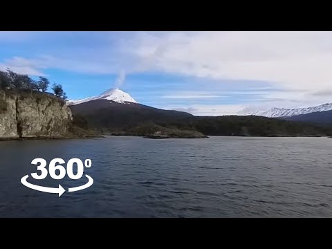 360 video rowing at Lapataia Bay in Tierra del Fuego National Park, Ushuaia, Argentina.