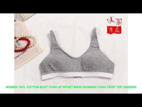 Women 100% Cotton Bust Push Up Sport Bras Running Yoga Crop Top Underw Video