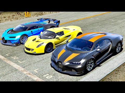Bugatti Chiron Super Sport 300+ vs Hennessey Venom GT vs Bugatti Vision GT - Drag Race 20KM