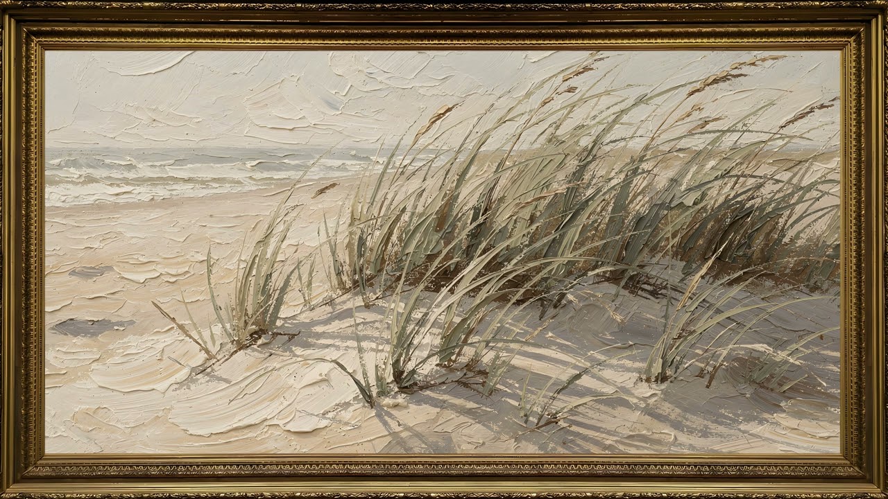 Soft Sand Dunes Oil Painting 🌾 4K Frame TV Art in Gold Frame 2 Hours | Coastal Calm Ambience — 4K ambient art screensaver in baroque gold frame
