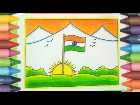 how to draw indian flag 🇮🇳scenery /independence day drawing easy steps for beginners l