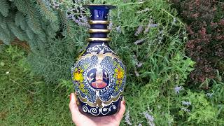 Antique Late Victorian Early 20th Century Bohemian Islamic Persian Painted Glass Hookah Bottle