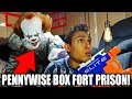 24 HOUR BOX FORT PENNYWISE PRISON ESCAPE!! (*CREEPY CLOWN NERF WAR*!)
