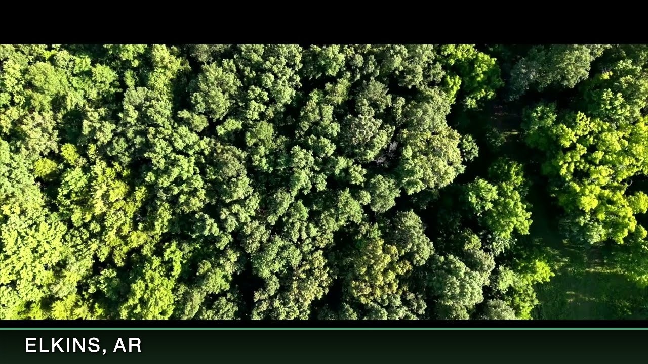 Aerial view of a 40-acre wooded parcel in Elkins, Arkansas