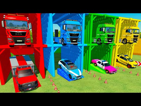 TRANSPORTING FIRE TRUCK, RESCUE and AUDI Q8, MERCEDES, CHEVROLET, DACIA with MAN TRUKS! FS22