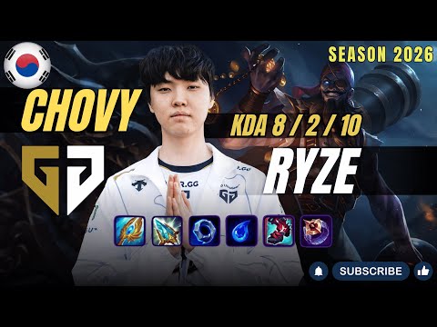 GEN Chovy RYZE vs YUNARA Mid - Patch 26.3 KR Ranked | lolrec