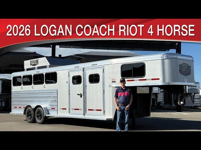 Preview image of 2026 Logan Coach Riot 4 Horse Gooseneck With Trainer Tack youtube video