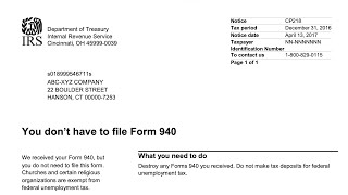 How to understand your CP218 Notice (You do not need to file IRS Form 940)