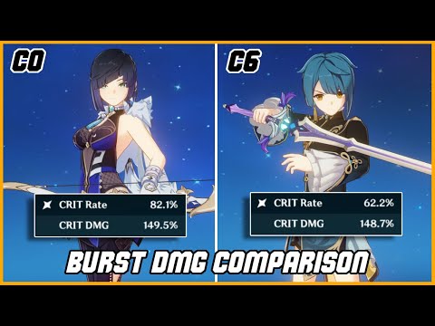 Yelan (C0) and Xinqiu (C6) Burst Damage Comparison | Genshin Impact