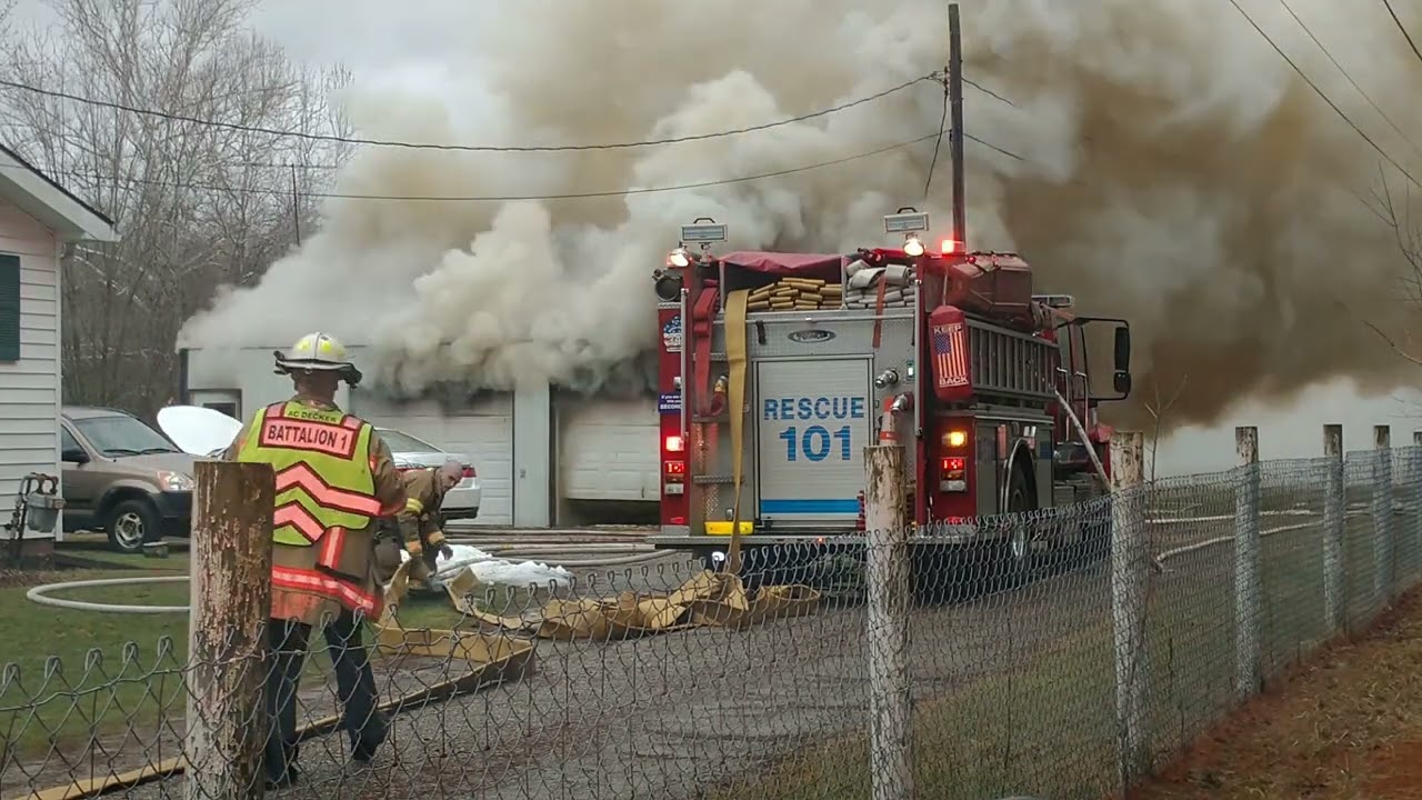 Newark Ohio Fire Department Garage and Camper Fire. Command View with Radio Traffic. Command Vision