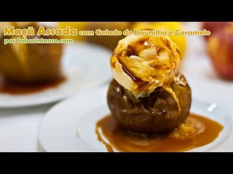 Maçã Assada com Gelado de Baunilha e Caramelo
