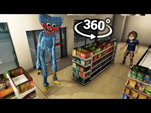 360° Huggy Wuggy enters the supermarket, with you inside in VR!