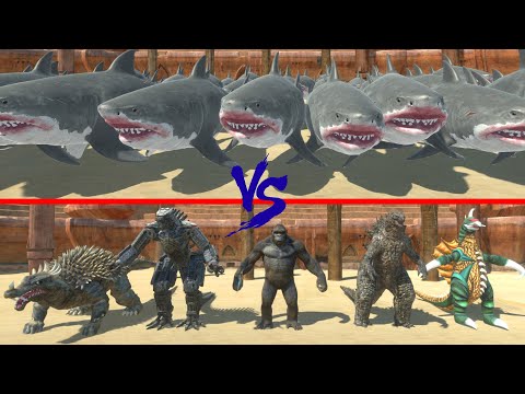 Godzilla Kong MechaGodzilla21 Gigan and Anguirus VS Megalondon Army - Animal Revolt Battle Simulator