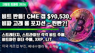 01/06) 비트 반등! CME 갭 $90,530, 비파 고래 롱 포지션 - 찐빤?! 스트레터지, 스트라이브 각각 비트 추매, 비트마인 이더 추매, XRP, LIT