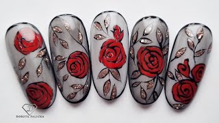 🌹Roses nail art with sheer black.🌹 Nail art brushes control handy tips