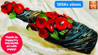 Poppy themed altered bottle/ bottle art/ altered bottle
