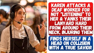 Karen Attacks A Deaf Worker For Not Listening To Her Demands And Yanks Off Their Lanyard.. Hell No!