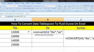 How To Convert Data Tablespoon To Fluid Ounce On Excel