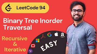 YouTube video 'Iterative Inorder Traversal Of Binary Tree In Hindi ( Leetcode 94 )'