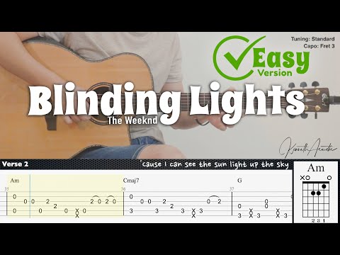 Blinding Lights (Easy Version) - The Weeknd | Fingerstyle Guitar | TAB + Chords + Lyrics