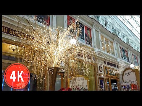 ⁴ᴷSt Petersburg 2023 Walking Tour Department store Passage Decorated Christmas
