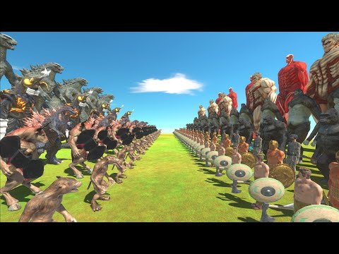 TITAN WAR - COLOSSAL TITAN TEAM vs GODZILLA TEAM - Animal Revolt Battle Simulator