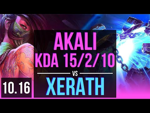 AKALI vs XERATH (MID) | KDA 15/2/10, Triple Kill, 2 early solo kills, Godlike | BR Master | v10.16