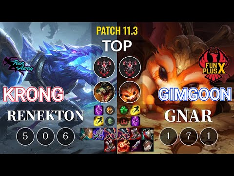 RNW KronG Renekton vs FPX GimGoon Gnar Top - KR Patch 11.3