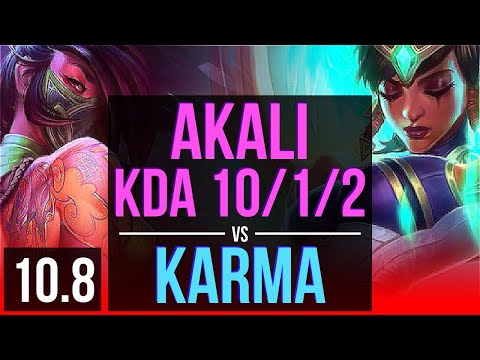 AKALI vs KARMA (TOP) | KDA 10/1/2, 2 early solo kills, Legendary | EUW Grandmaster | v10.8