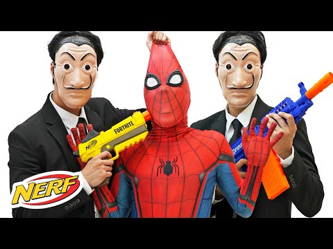 Spider Man Nerf War Fighting Bad Guys ( Live Action Nerf First Person Shooter )