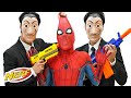 Spider Man Nerf War Fighting Bad Guys ( Live Action Nerf First Person Shooter )