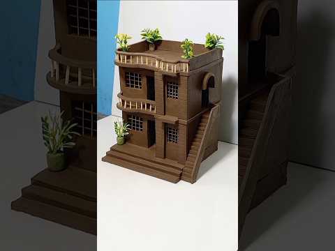 Making a beautiful double floor miniature house with clay | 🏘 | Mitti ka ghar | #house #shorts