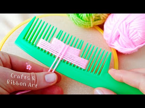 It's so Beautiful 💖🌺 Super Easy Woolen Flower Making Trick with Hair Comb - DIY Easy Woolen Flowers