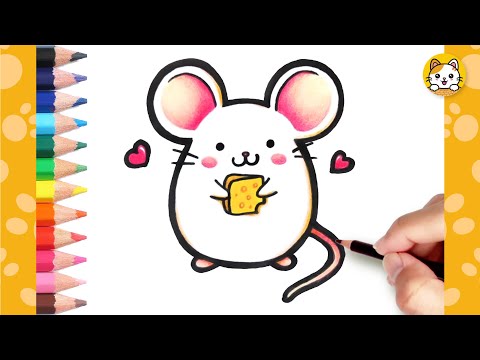 How to draw a Cute Mouse Easy | Drawing + Coloring | Kawaii Animal Drawing