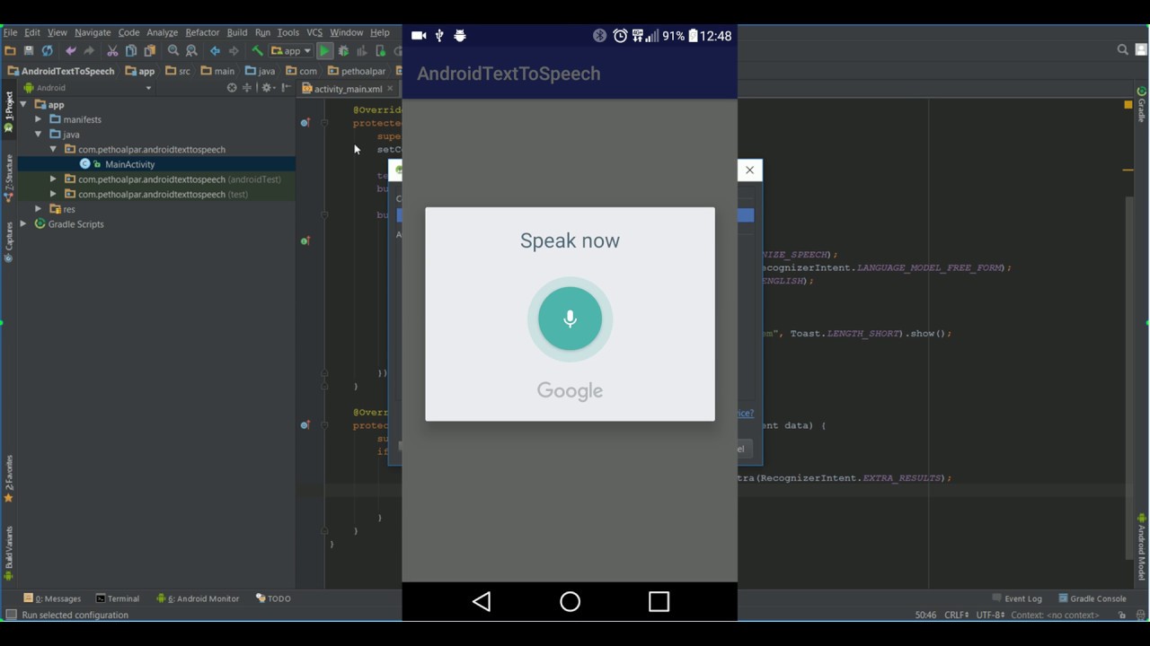 Android speech to text example