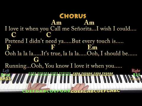 Señorita (Shawn Mendes) Piano Cover Lesson in Am with Chords/Lyrics - Arpeggios