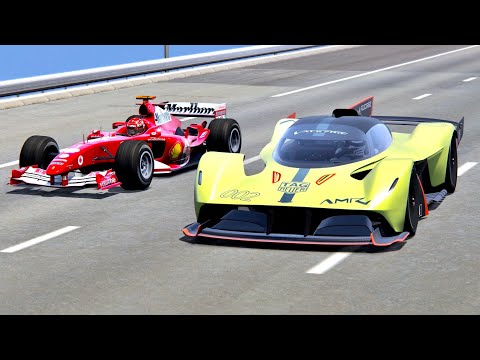 Aston Martin Valkyrie AMR Pro vs Ferrari F1 2004 - Drag Race 2KM