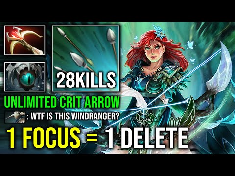 WTF 1 Focus Fire = 1 Delete Unlimited Raining Arrow 1v5 Skadi Slow Max Item Windranger Dota 2
