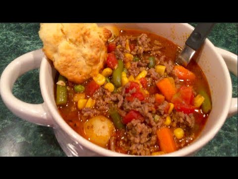 Hearty, Savory, HAMBURGER SOUP/ using Thyme & Table 6qt.Dutch Oven - #2786