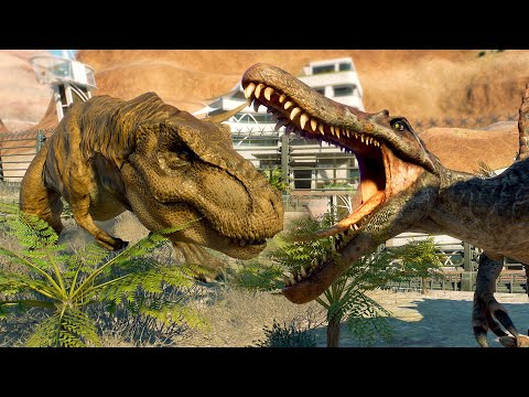 2x T REX vs 2x SPINOSAURUS & MOSASAURUS FEEDS - Jurassic World Evolution 2