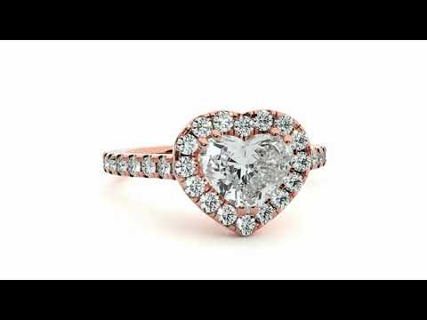 Heart Cut Lab Grown Diamond Engagement Ring//Halo Ring in Rose Gold